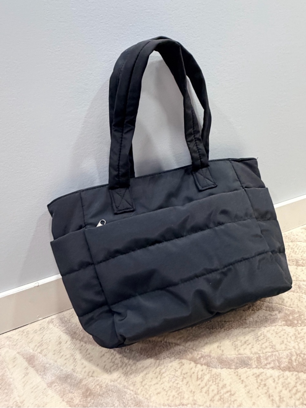 Everyday Quilted Black Tote Bag with Spacious Interior
